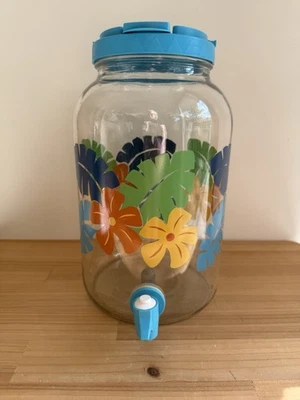 Jarro de chá de sol de vidro vintage dispensador de bebida de um galão A-4128 folha floral - Imagem 1 de 4