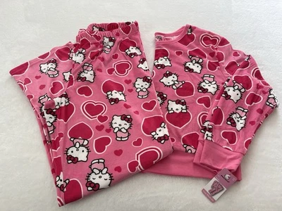 Hello Kitty флис Valentines уютный плюшевый гостиной сна розовый пижамы комплект подростков M - Изображение 1 из 3