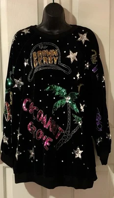 Bonnie Boerer 毛衣 2X 丝绒亮片珠好莱坞洛杉矶夜总会 Glitz 复古 80 年代 — 第 1/4 张图片
