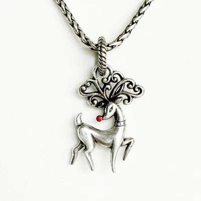 Collar Brighton Chapado en Plata Rudolph Reno Nariz Roja Vacaciones Colgante Navidad Foto 1 de 4