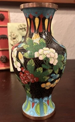 Jarrón antiguo de colección chino esmaltado cloisonné Foto 1 de 4