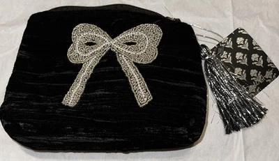 Viral Beaded Black/Silver Bow Makeup Bag - Image 1 of 4