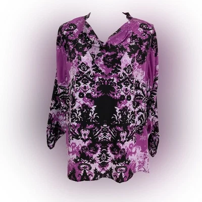 Blusa de seda Etcetera feminina 4 túnica drapeada roxa top preppy chique - Imagem 1 de 4