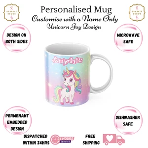 Personalised Unicorn Any Name Mug Custom Fun Coffee Tea Cup Drink Gift for Her - Picture 1 of 7