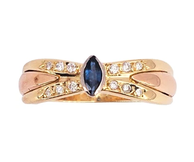 Cartier Trinity 18k Yellow White Pink Gold Marquise Sapphire Diamond Ring EU53 - Image 1 of 4