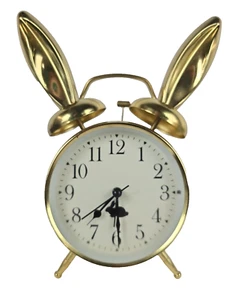 Fabulous Bunny Rabbit Big Ben Style Brass Finish Quartz Bell Alarm Clock - Picture 1 of 5