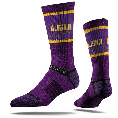 LSU TIGERS Strideline NCAA Premium Team Crew Socks NEW Adult Size: M/L Cover
