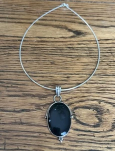Snowflake Obsidian Pendant & 16”Italy Omega Round Sterling Silver Necklace 23g - Picture 1 of 12