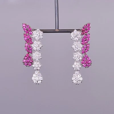 Ruby and White Sapphire Dangle Earrings in 14k White Gold - Image 1 of 2