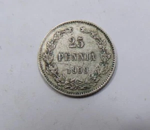 Finland Russia Silver 25 Pennia 1909 Double Headed Eagle SCARCE - Picture 1 of 2