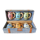 SiestaWare Set Of 6 Pastel Mug Set Vintage Frosted Wooden Handles Boxed