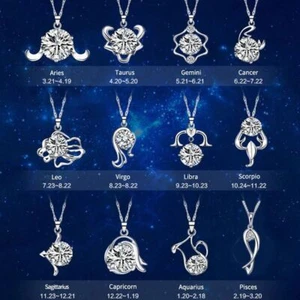 Collar colgante del zodiaco de piedra preciosa de cristal de circón plata constelación joyería - Imagen 1 de 15