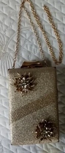 Gold  Plated Clutch Shoulder Crossbody Handbad Purse Pouch Bag New - Picture 1 of 17