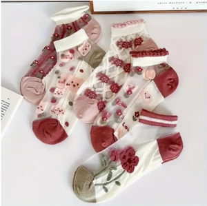 Light & Cute 5 Pairs of Women's Floral Print Lace Socks, Stockings & Hosiery - Picture 1 of 8