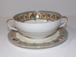 MZ Czechoslovakia Gold Trim Floral Cream Soup Bowl with underplate - Picture 1 of 10