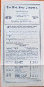 Obst-/Gemüsekonserven/Austern 10/1906 Katalog/Preisliste-Weil-Hess Co.-Baltimore - Bild 1 von 2