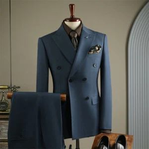 Suit Men Business Casual Double-breasted Three-piece Set Groom Wedding Dress New - Picture 1 of 22
