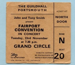 1971 Fairport Convention concert ticket stub Guildhall Portsmouth Angel Delight - Picture 1 of 1