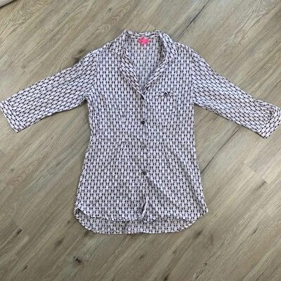 Betsy Johnson Button Up Nightgown Sleep Shirt Size L Heart Buttons - Image 1 of 4