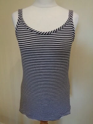 JOSEPH RIBKOFF BLACK AND WHITE STRIPED JERSEY VEST TOP - SIZE MEDIUM - Image 1 of 4