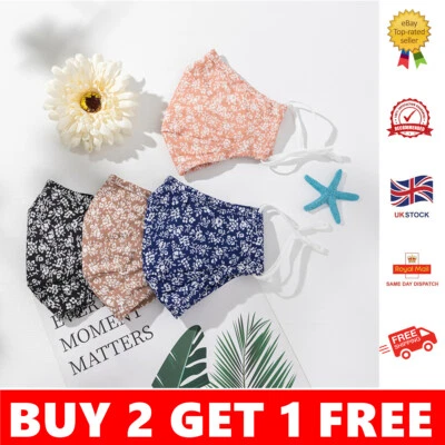 HANDMADE Adjustable washable reusable cotton fabric floral flower face covering mask