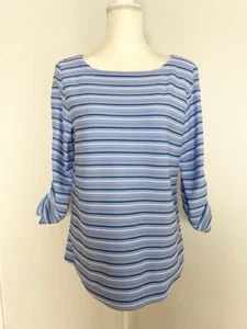 Talbots Damen Bluse Größe M blau rosa gestreift U-Boot Ausschnitt 3/4 geraffte Bindeärmel - Bild 1 von 12