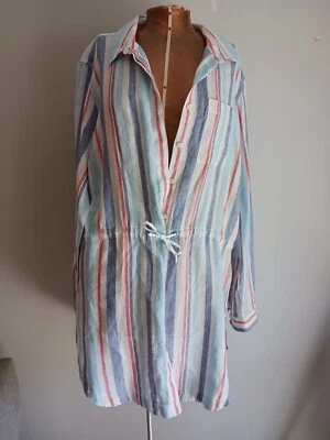 L.L. Bean  Women's Tunic Size Large linen striped belt and collar - Image 1 of 4