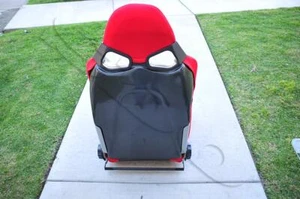 One Black Carbon Fiber Cuga Style Red Cloth Reclinable Racing Seat with Slider - Picture 1 of 4