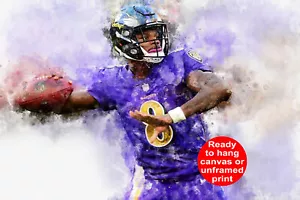 Lamar Jackson Aquarell, Baltimore Ravens Wandkunst, Baltimore Ravens, Lamar Ja - Bild 1 von 8