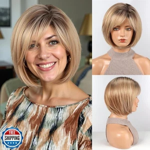HAIRCUBE Bob Parrucche da Donna Parrucca Sintetica con Frange Colore Misto Biondo - Foto 1 di 5