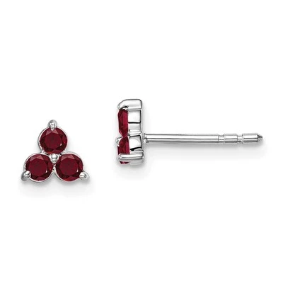 14k White Gold 3-stone Lab Created Ruby Triangle Stud Earrings 0.76gm L-5.3 mm - Image 1 of 4