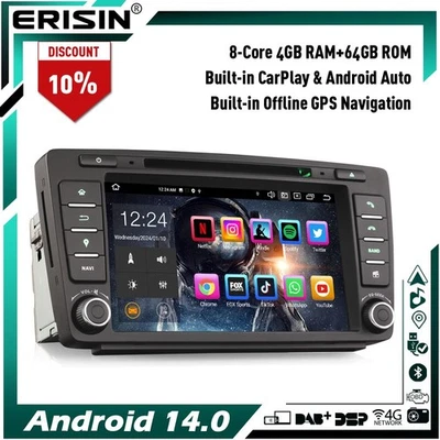 64GB Android 14 Autoradio GPS DAB+ Per Skoda Octavia Yeti Rapid Roomster Superb - Immagine 1 di 4