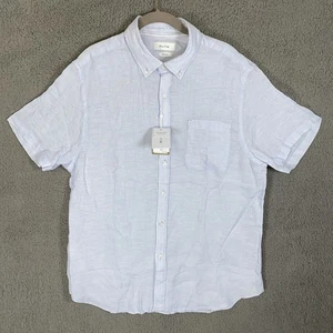 Porter & Ash Button Up Shirt Size XL Short Sleeve 100% Linen Blue - Picture 1 of 8