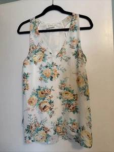 Everly Floral Sleeveless Lined Summer Tank Top/Cream With Yellow Orange Roses M - Picture 1 of 4