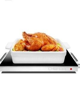 Elegant Glasstop Warming Tray w Adjustable Temperature Control black & Chrome 🔥 - Picture 1 of 8