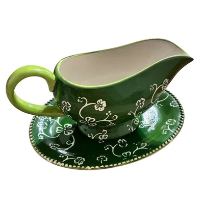 Trébol de encaje floral verde Temp-tations crema/barco gravy debajo del plato granja Foto 1 de 4