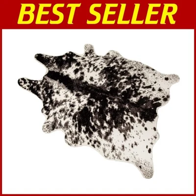 Alfombra de cuero de vaca sintético blanco y negro 5,2 pies x 6,6 pies Foto 1 de 4