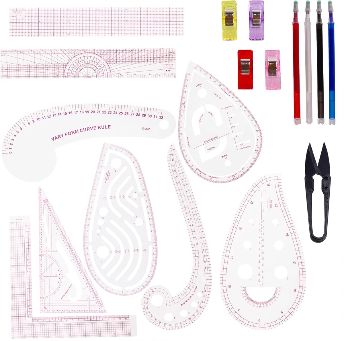 French Curve Ruler Set - 8pc Dressmaking Template For Sewing & Pattern Design