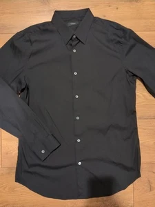 Theory Mens Sz L Sylvain Wealth Button Stretch Dress Shirt Cotton Mix Dark Black - Picture 1 of 8