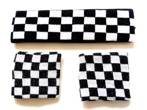 Neu schwarz und weiß Handgelenk Karo Stirnband Band Schweißschlaufe Frottee Armband Band  - Bild 1 von 2