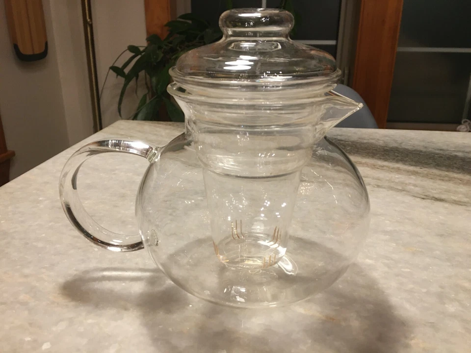 Tetera/tetera de vidrio transparente de calidad soplada a mano colador-tetera infusora incorporada Foto 1 de 4