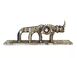 MAGALI, Rhinoceros, Modernistic Duralumin & Wood Sculpture, 1990s - Picture 1 of 7