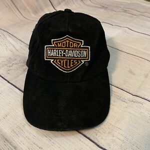 Harley Davidson Suede Black Leather Hat Adjustable Strap Back Baseball Cap