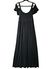 Soma Maxi Dress Size XL Black Ruffle Pockets Stretch Soft Jersey Cold Shoulder 