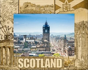 Marco de madera grabado láser estilo cuádruple Escocia paisaje (5 x 7) - Imagen 1 de 2