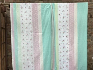 Pale green and pink floral rose curtains 1.76m 69” long VGC + Tie Backs - Picture 1 of 5