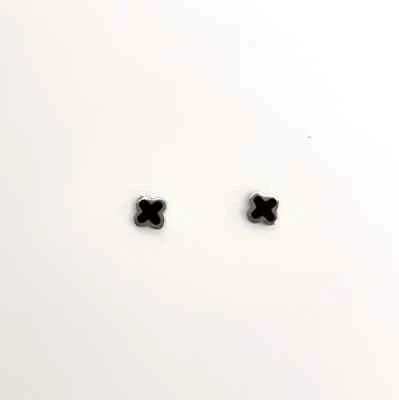 Pequeños aretes cruzados de esmalte negro hechos a mano en platino macizo 950 Foto 1 de 4