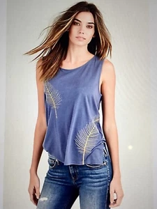 TRUE RELIGION WOMEN MUSCLE WITH SLITS TANK MONSOON PREMIUM WSGBX1C205 NWT L $69 - Picture 1 of 9