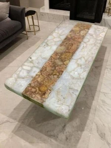 White agate dining table , center hallway table, agate furniture for home decor - Picture 1 of 7