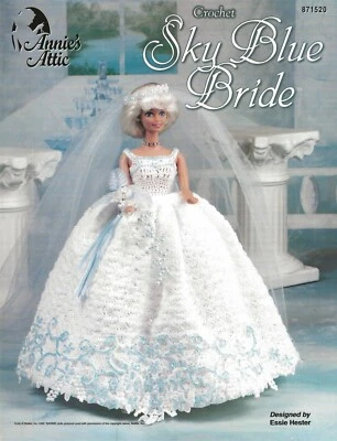 Sky Blue Bride ~ Crochet Slip Veil Necklace Earrings Gown Applique Beads Barbie - Image 1 of 2